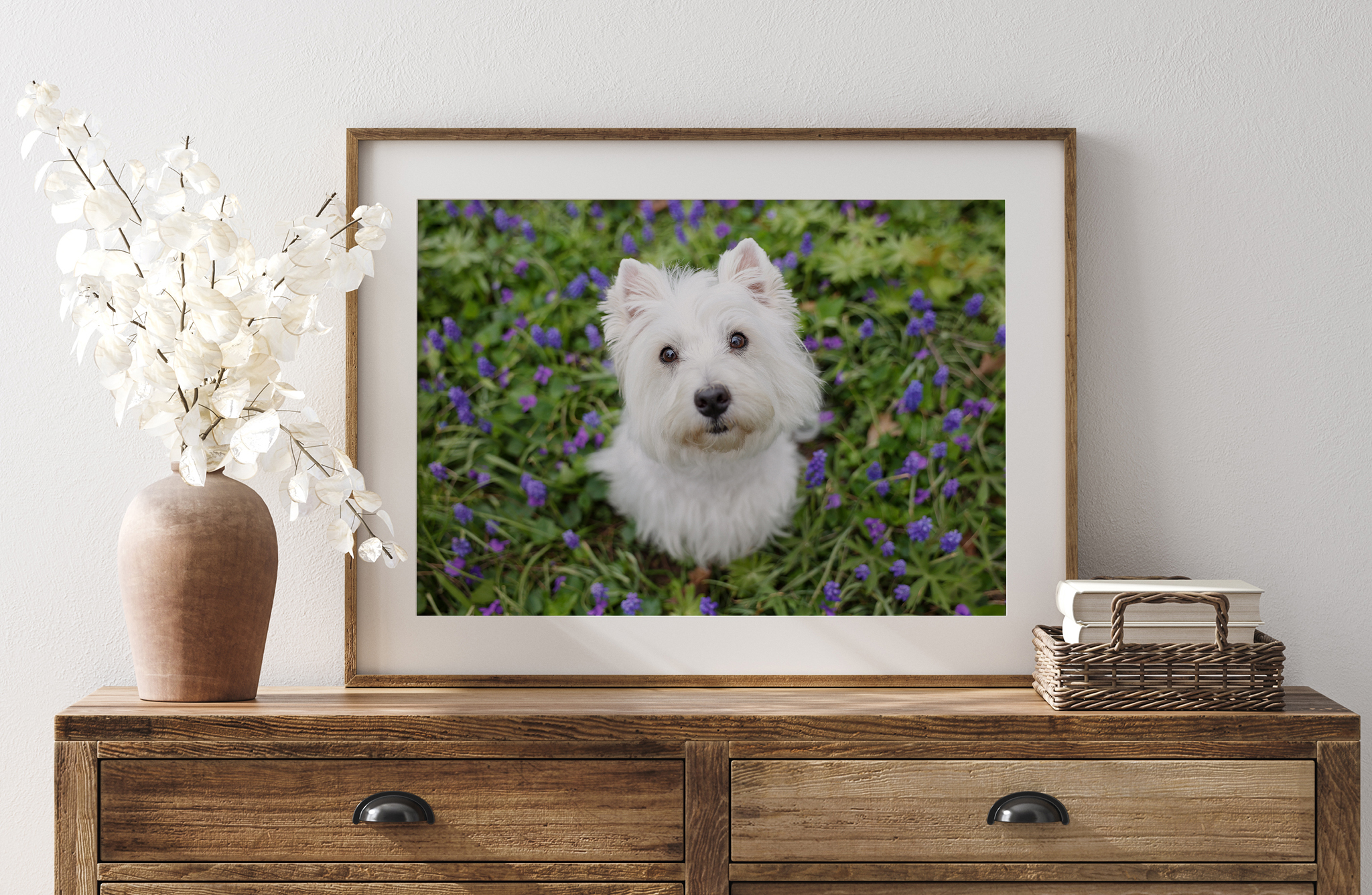 Niagara pet photographer print design featuring a West Highland Terrier from Beamsville